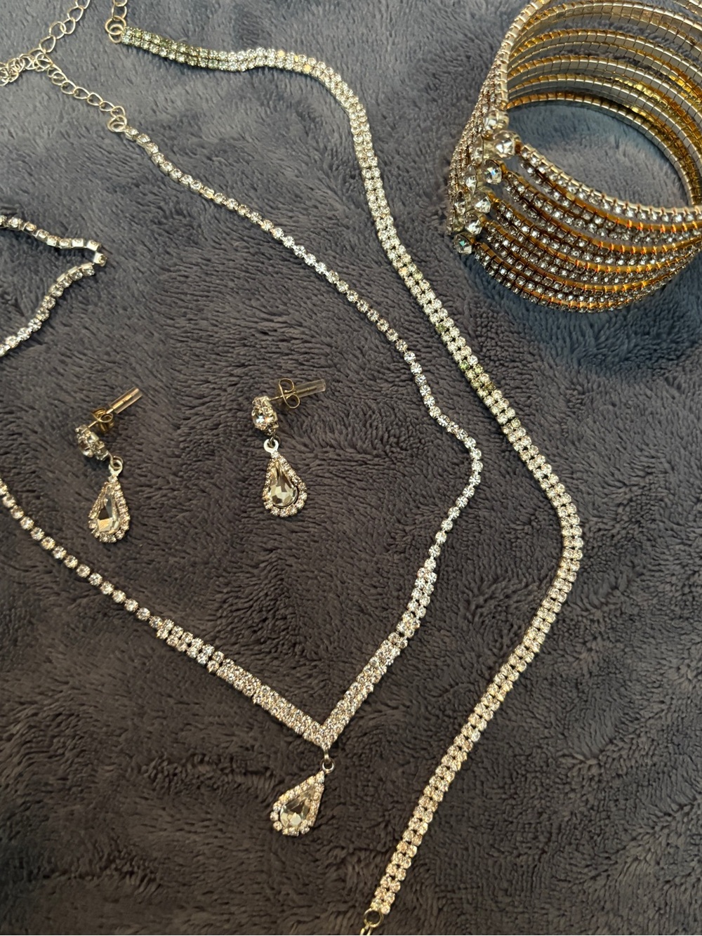 Gold-Tone Bracelet With Crystal Teardrop Necklace & Earring Set